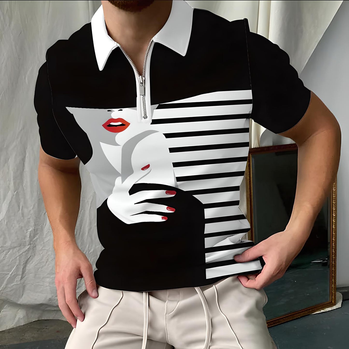 Dominic | Short Sleeve Face Art Print Shirt