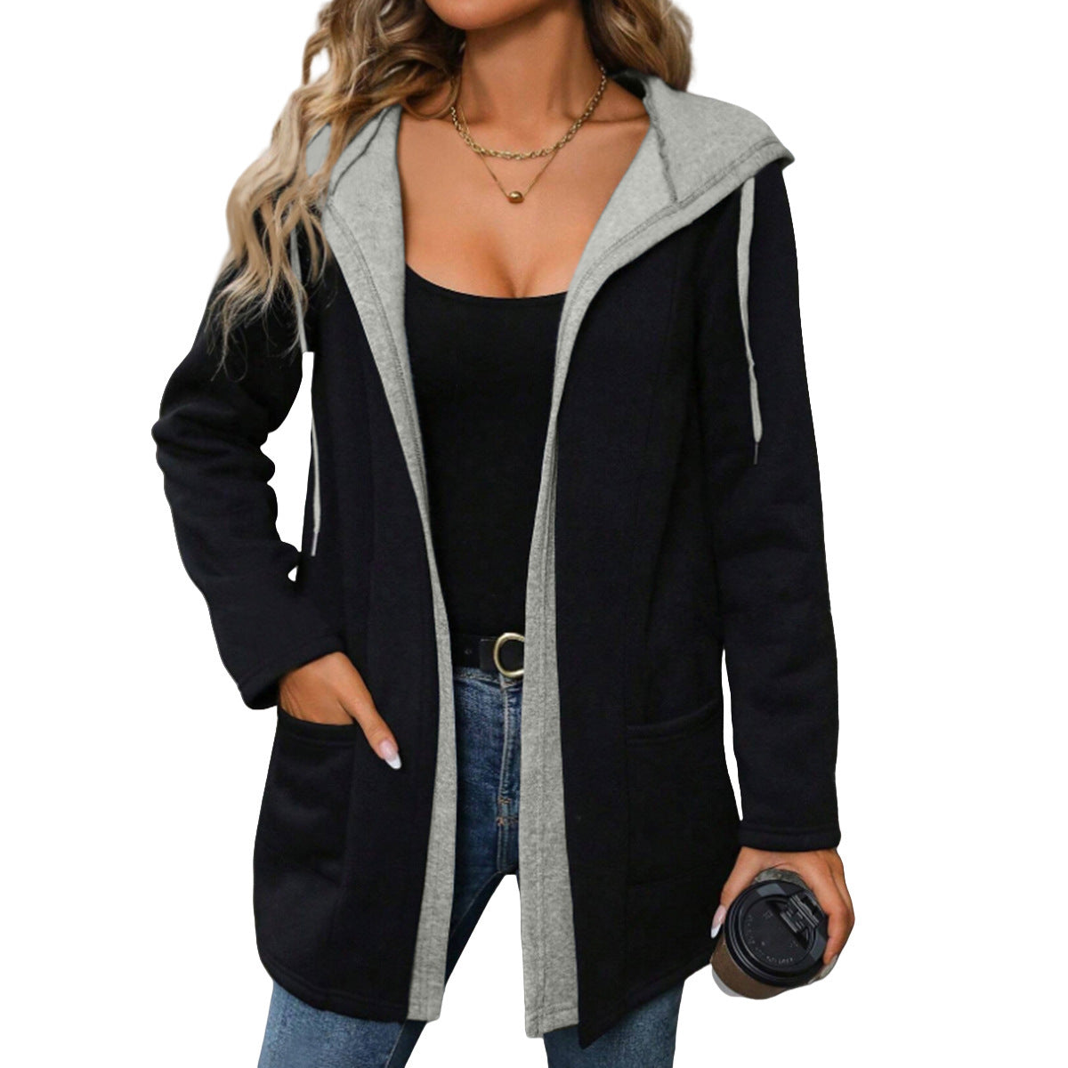 Sweater Coat For Women Autumn And Winter Loose Casual Contrast Color Two Pieces