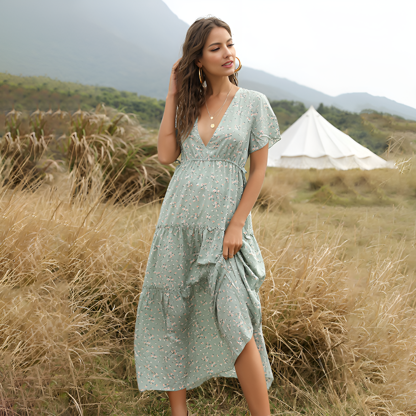 Nell | Women’s Boho Floral V-Neck Maxi Dress