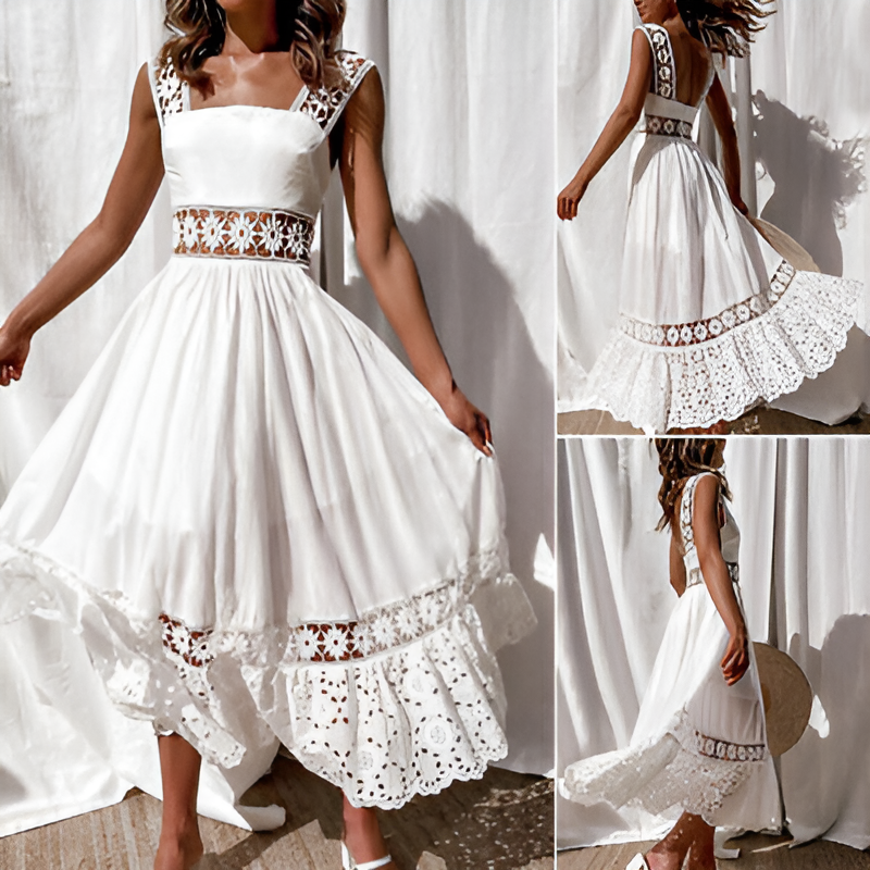 Ophelia | Women’s White Lace Boho Maxi Dress