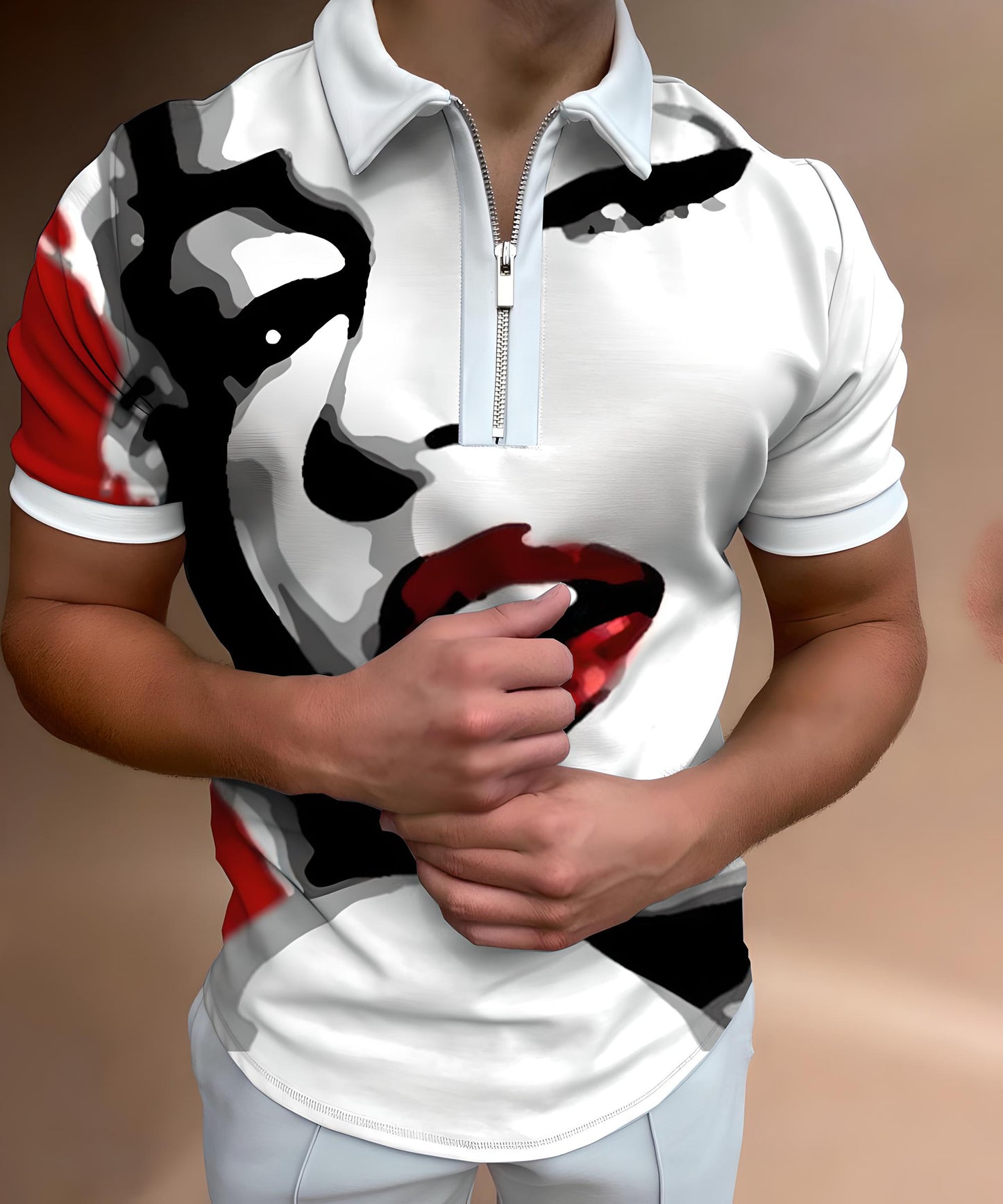 Dominic | Short Sleeve Face Art Print Shirt