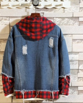 Kevin | Men’s Hooded Ripped Denim Jacket