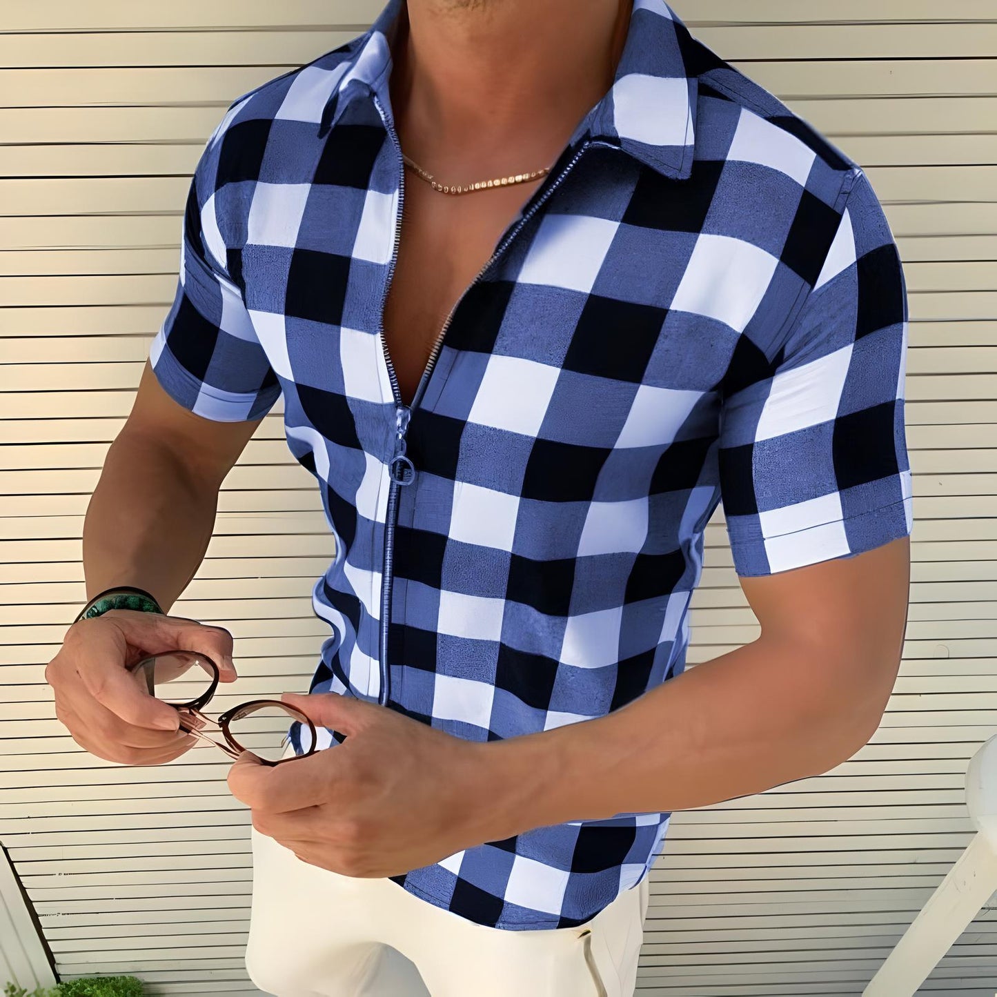 Nolan | Plaid Zipper Short Sleeve T-Shirt