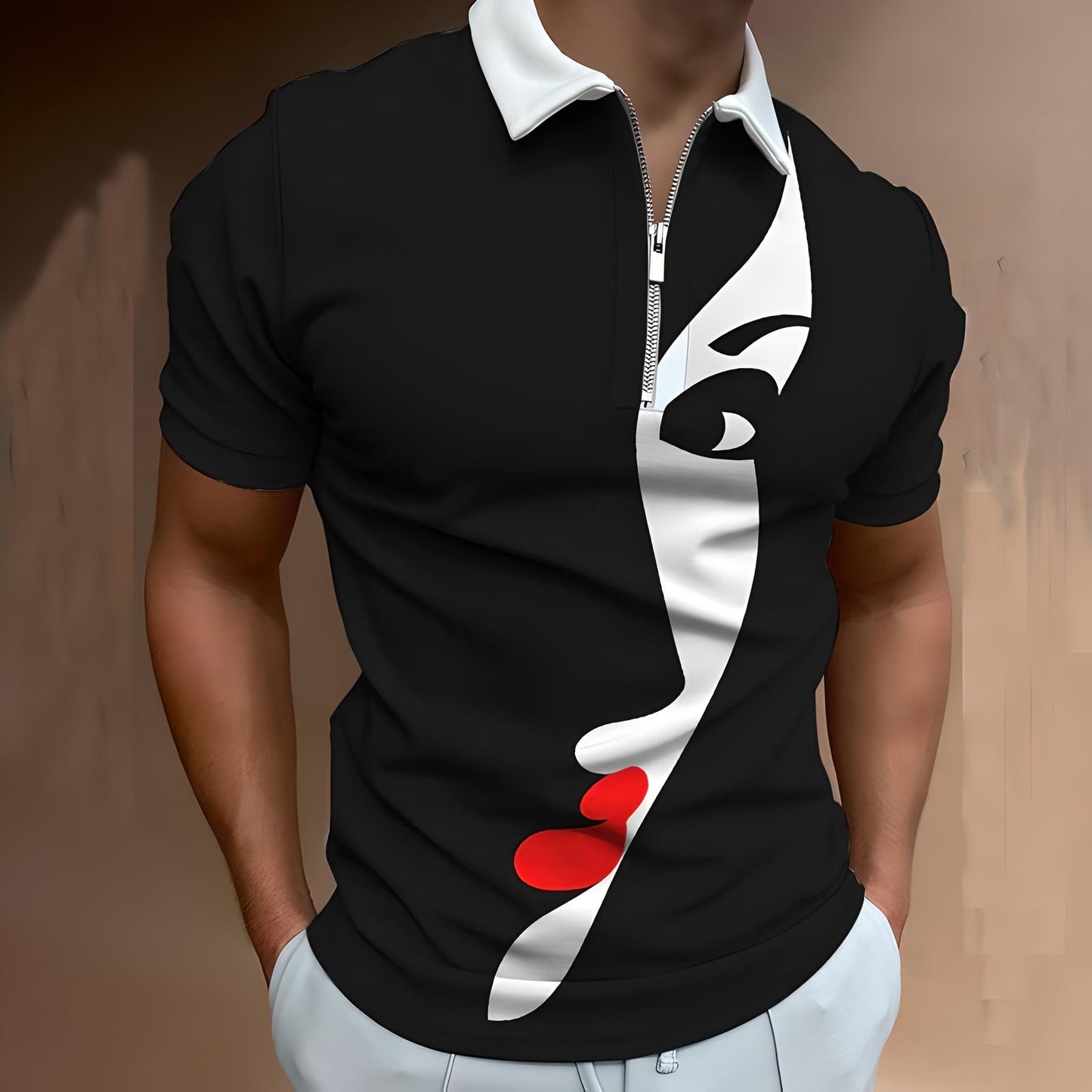 Dominic | Short Sleeve Face Art Print Shirt