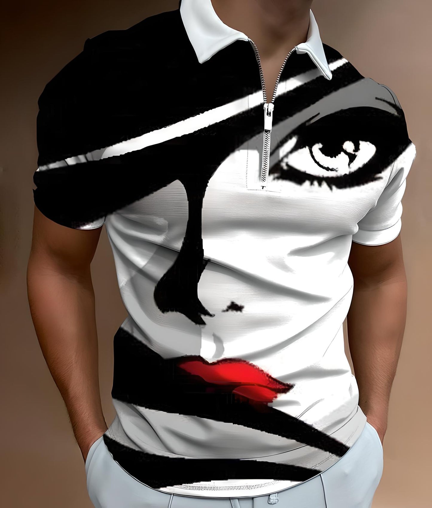 Dominic | Short Sleeve Face Art Print Shirt