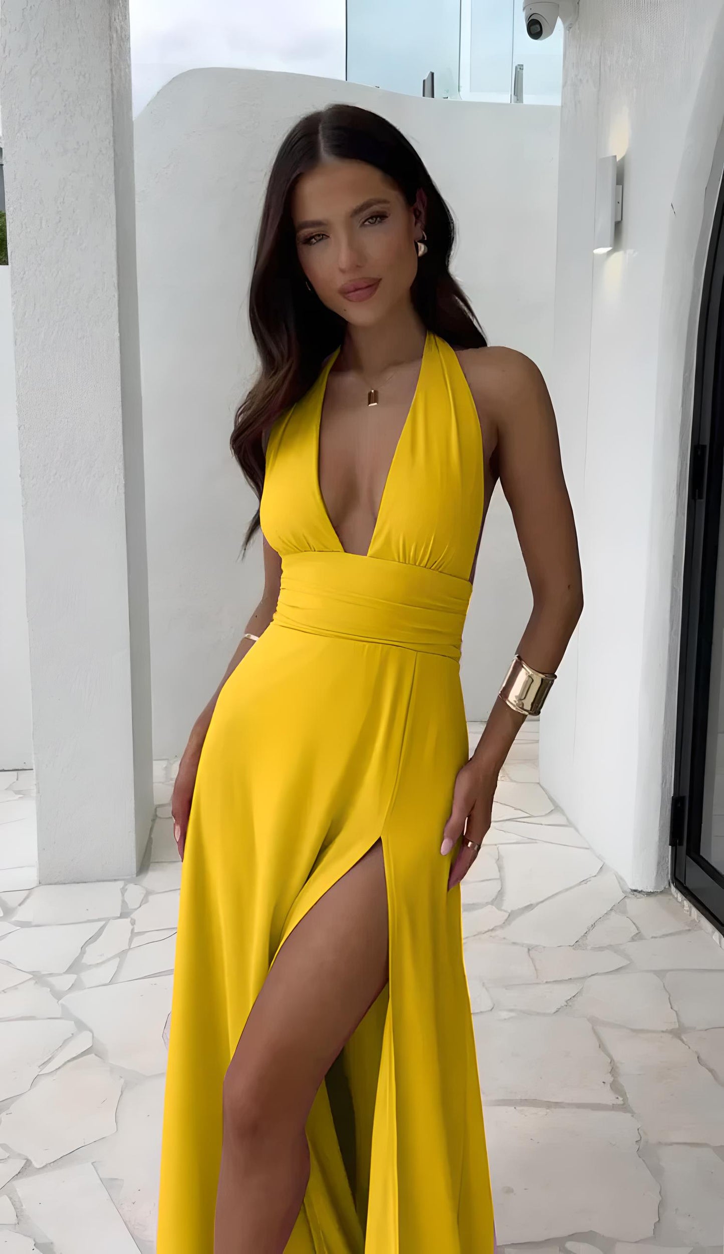 Jessa | Women’s Backless Halterneck V-Neck Slit Maxi Dress