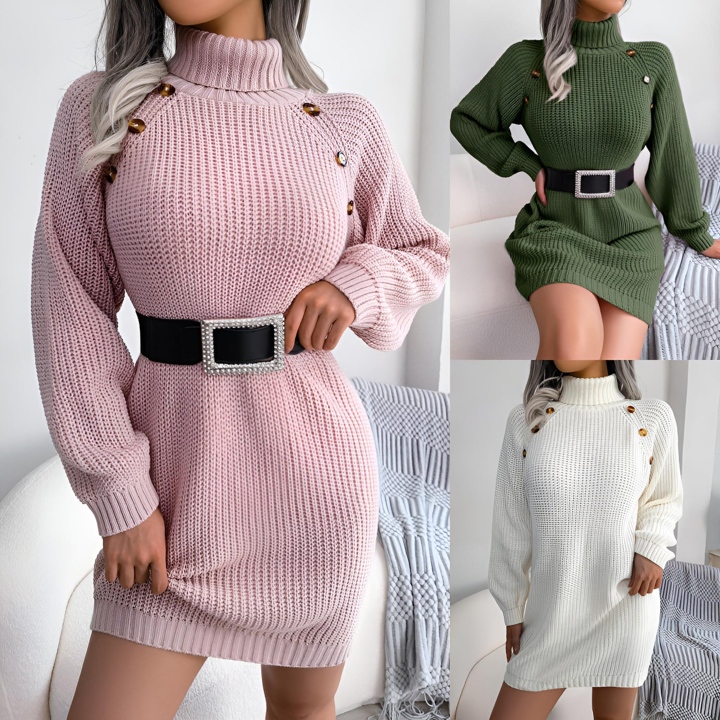 Amelia | Turtleneck Long Sleeve Sweater Dress