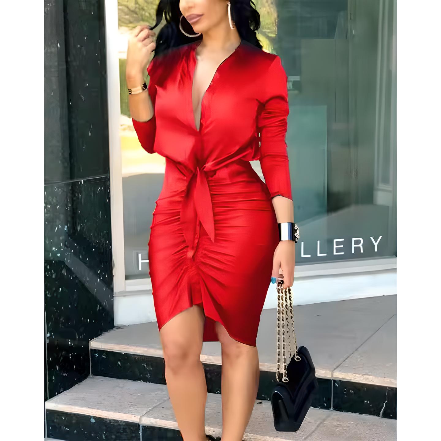 Joslyn | Women’s Lace-Up Collared Midi Shirt Dress