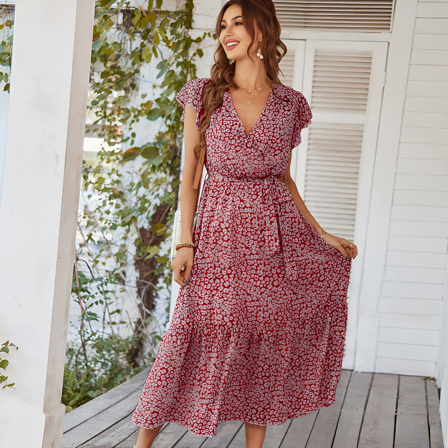 Naya | Women’s Floral Ruffle Wrap Maxi Dress