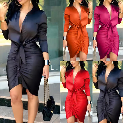 Joslyn | Women’s Lace-Up Collared Midi Shirt Dress