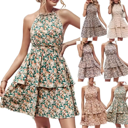 Monroe | Women’s Printed Halter Backless Boho Maxi Dress