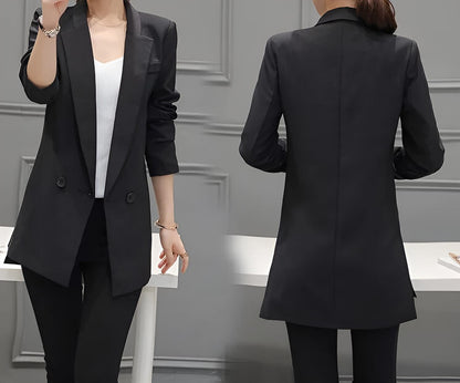 Fiona | Women’s Black Long Blazer with Notched Collar