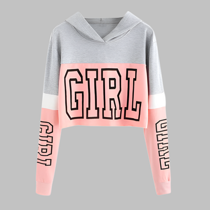 Liana | Patchwork Letter Print Crop Hoodie