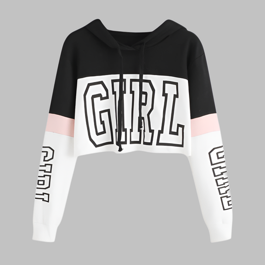 Liana | Patchwork Letter Print Crop Hoodie
