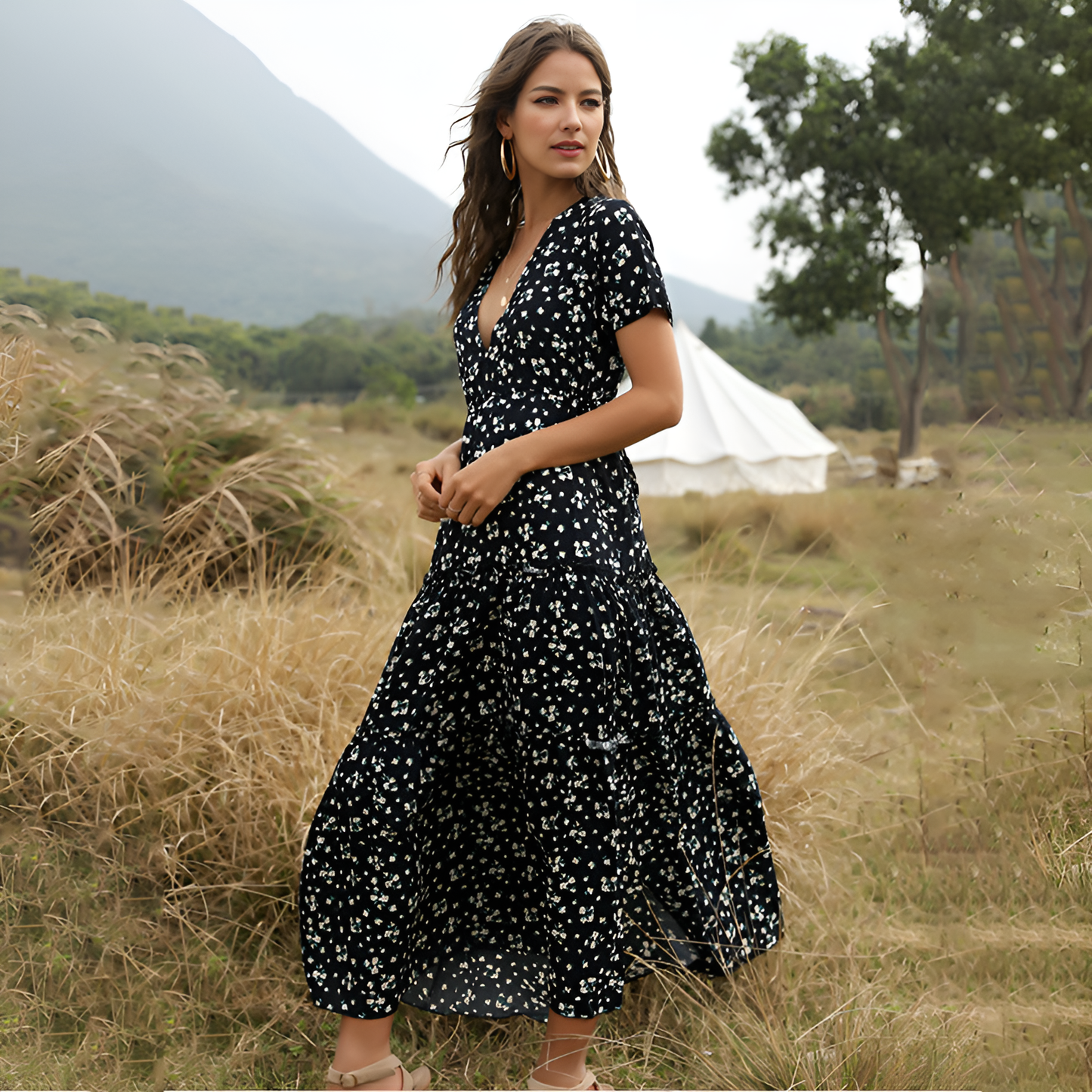 Nell | Women’s Boho Floral V-Neck Maxi Dress