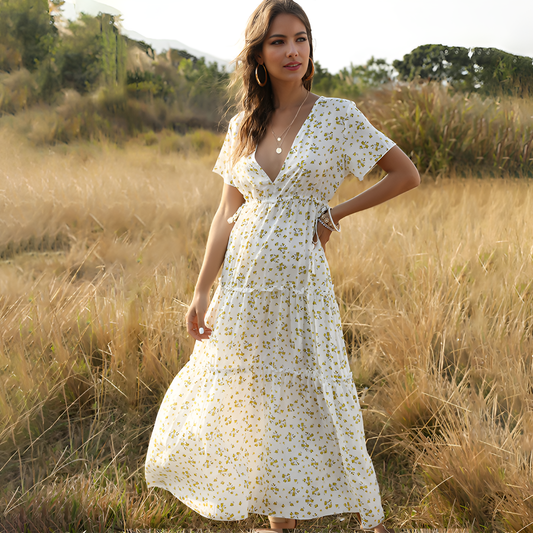 Nell | Women’s Boho Floral V-Neck Maxi Dress