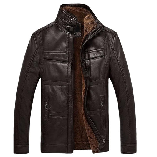 Xion | Men’s Hooded Faux Leather Jacket – Casual Winter Biker Coat