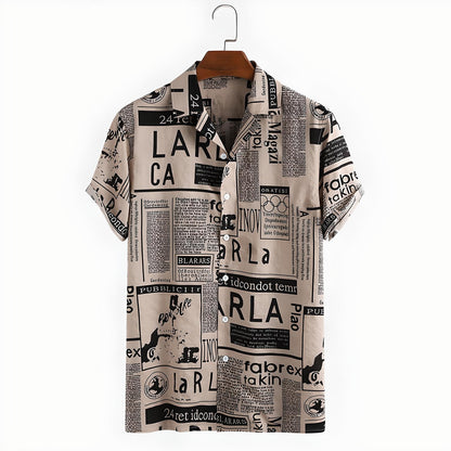 Evan | Vintage Hawaiian Shirt Newspaper Print