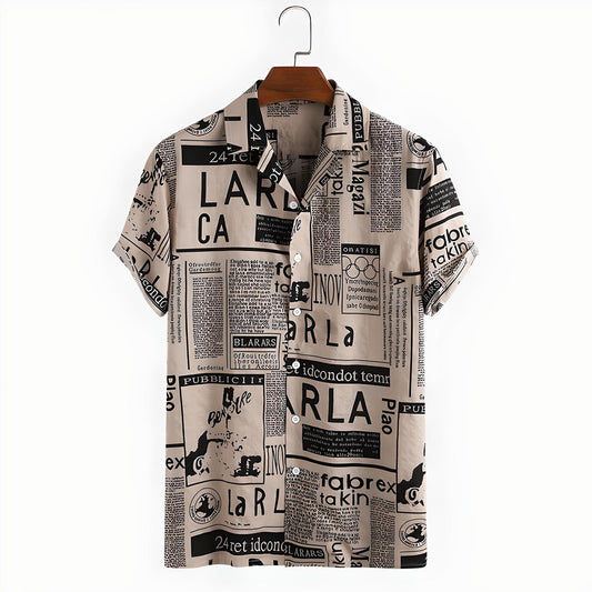 Evan | Vintage Hawaiian Shirt Newspaper Print