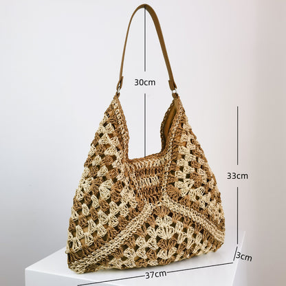 Greer | Handmade Straw Woven Contrast Shoulder Bag