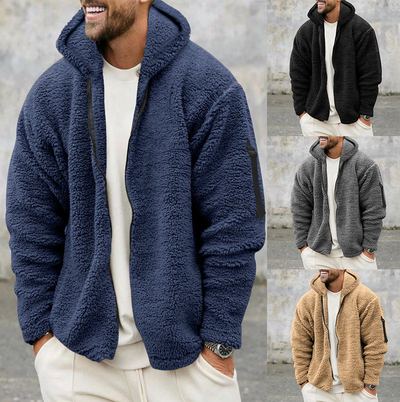 Hugo | Men’s Double-Sided Fleece Hooded Jacket – Warm Winter Outdoor Coat