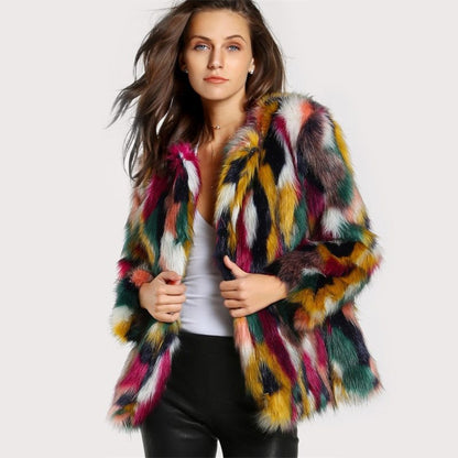 Dove | Women’s Colorful Faux Fur Coat – Elegant Winter Outerwear