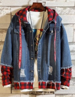 Kevin | Men’s Hooded Ripped Denim Jacket