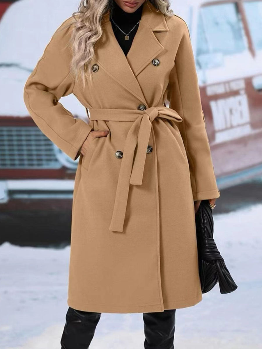 Vivienne | Women’s Lapel Double-Breasted Long Trench Coat with Belt