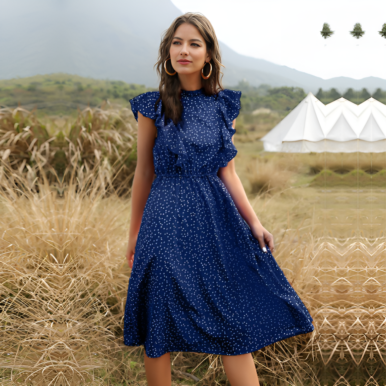 Piper | Women’s Summer Chiffon Polka Dot Maxi Dress