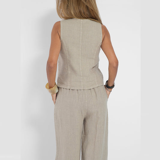 Women's Summer Vest Suit V-Neck Top & Loose Trousers | Ava
