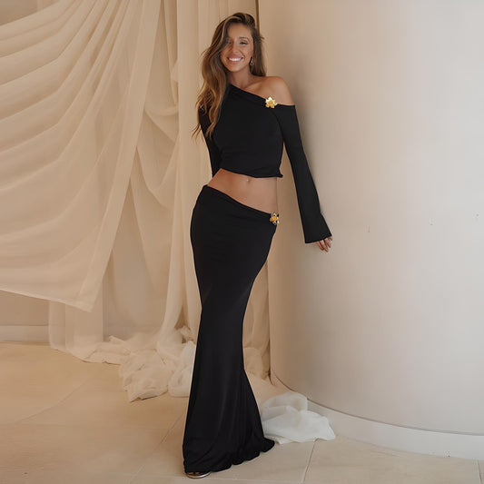 Margot | Women’s Off-Shoulder Bell Sleeve Skirt Suit