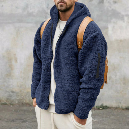 Hugo | Men’s Double-Sided Fleece Hooded Jacket – Warm Winter Outdoor Coat