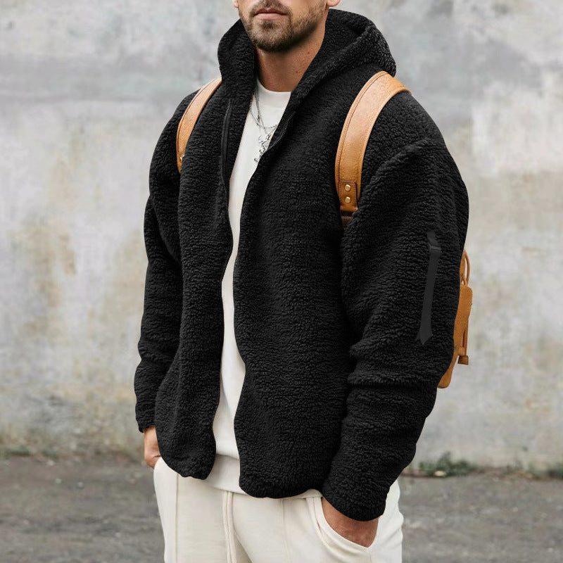 Hugo | Men’s Double-Sided Fleece Hooded Jacket – Warm Winter Outdoor Coat