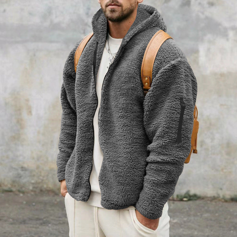 Hugo | Men’s Double-Sided Fleece Hooded Jacket – Warm Winter Outdoor Coat