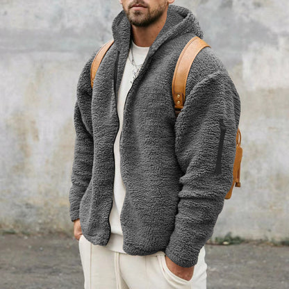 Hugo | Men’s Double-Sided Fleece Hooded Jacket – Warm Winter Outdoor Coat