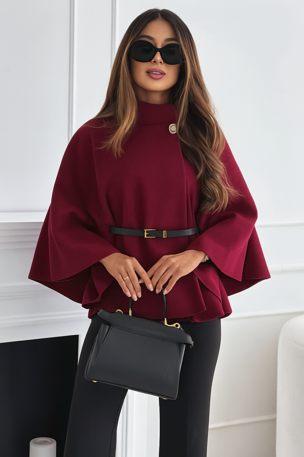 Nia | Women’s Wool Cloak Coat with Belt