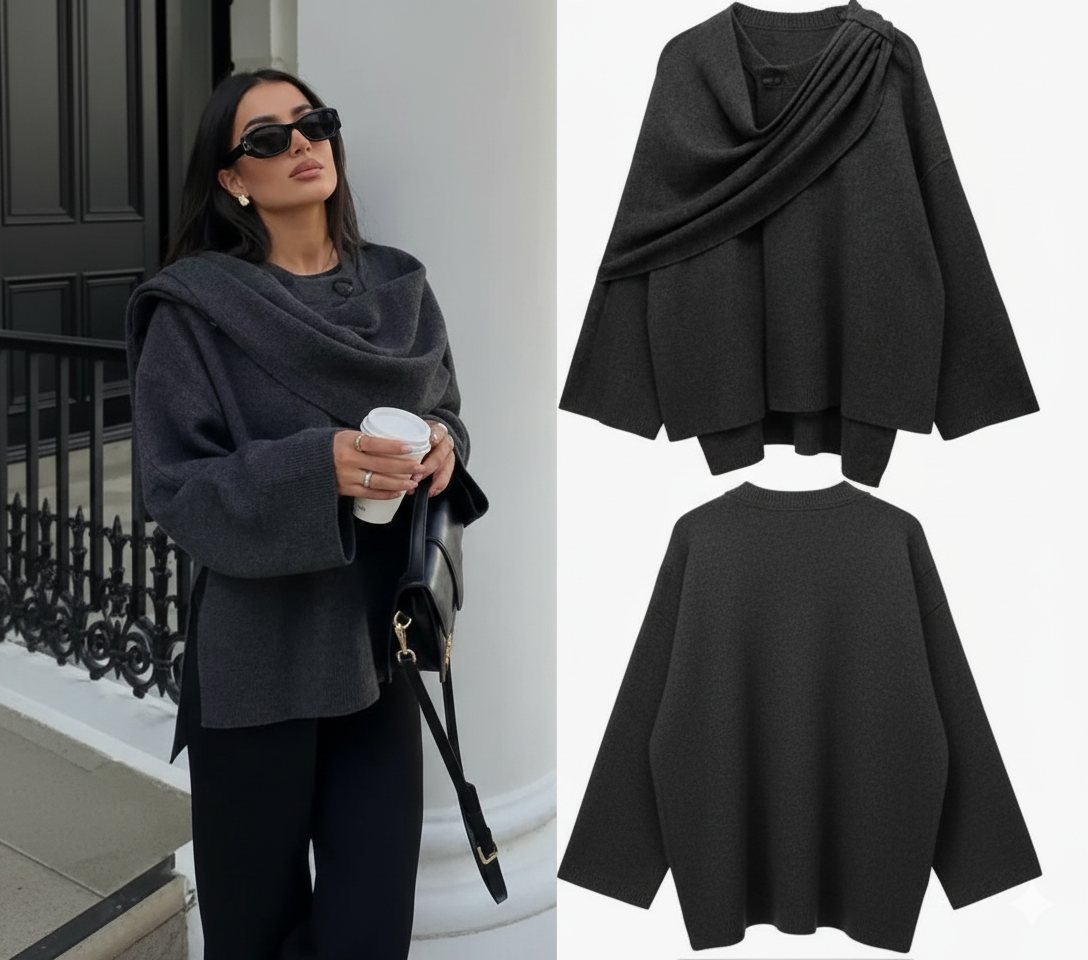 Iris | Women’s Knit Cardigan with Asymmetrical Scarf