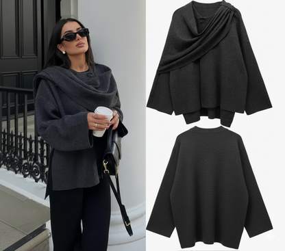 Iris | Women’s Knit Cardigan with Asymmetrical Scarf