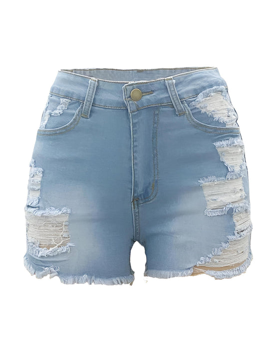 Celina | High-Elastic Ripped Denim Shorts