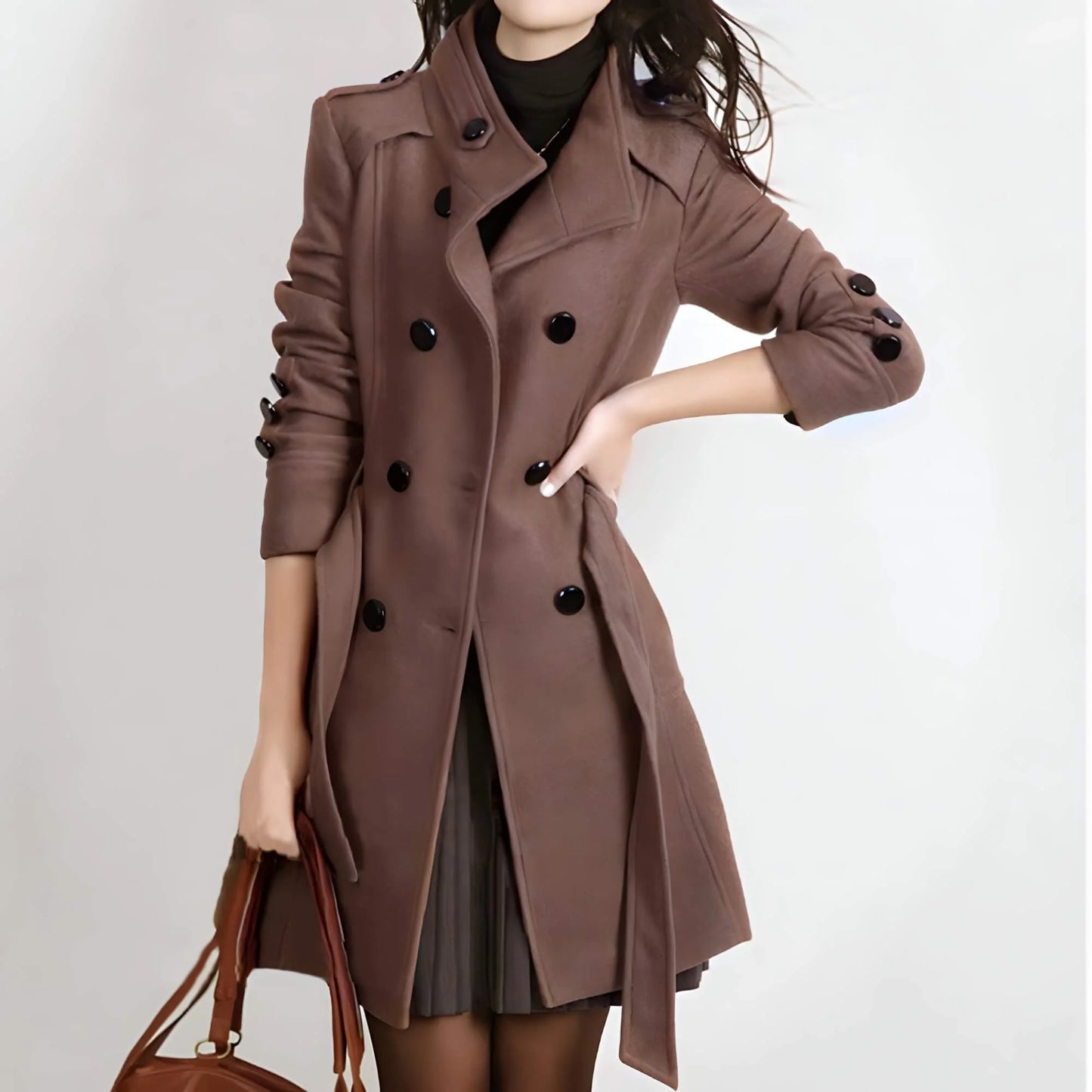 Fable | Women’s Double-Breasted Wool Coat – Elegant Mid-Length Winter Jacket for Work & Casual Wear