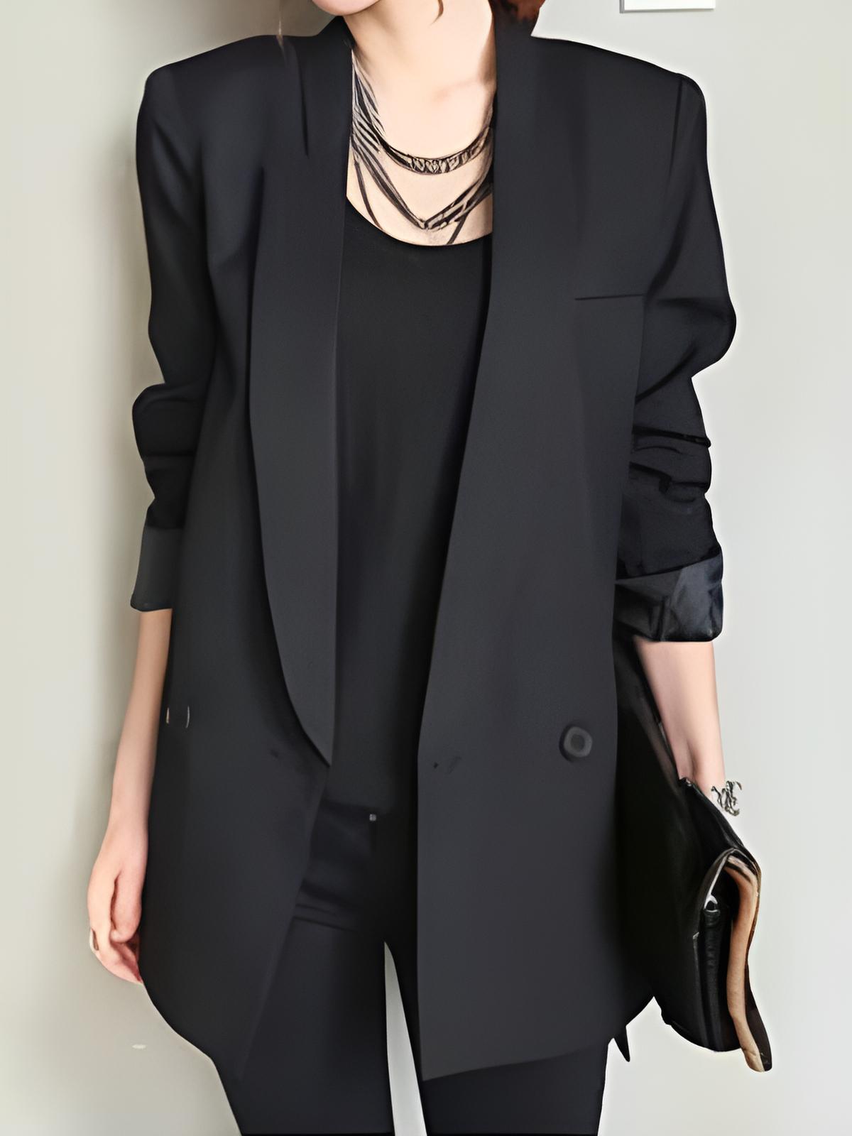 Fiona | Women’s Black Long Blazer with Notched Collar