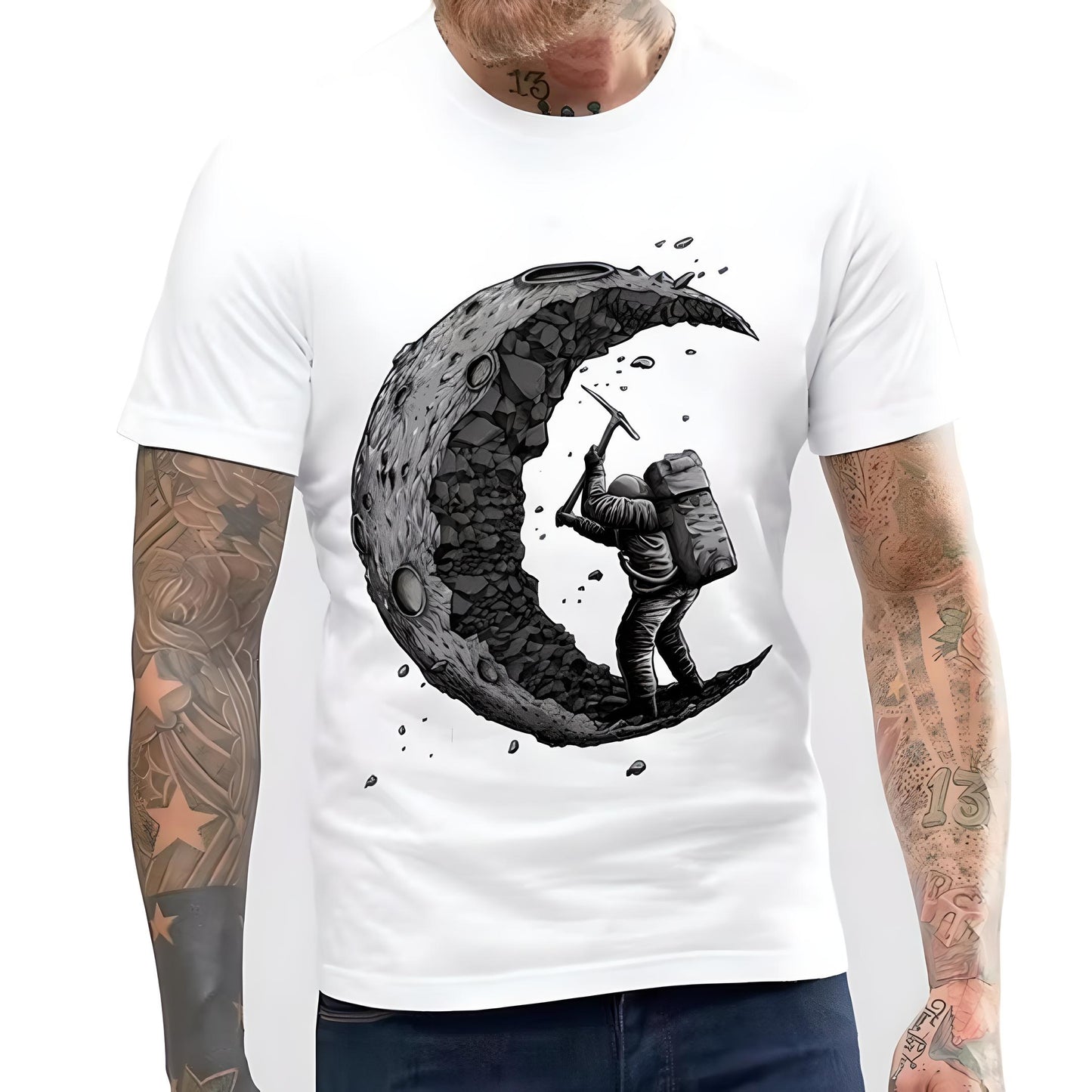 Colton | ‘Digging The Moon’ Printed O-Neck T-Shirt