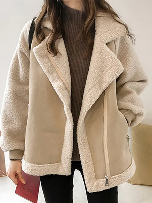 Selene | Women’s Short Suede Motorcycle Jacket with Lamb Velvet