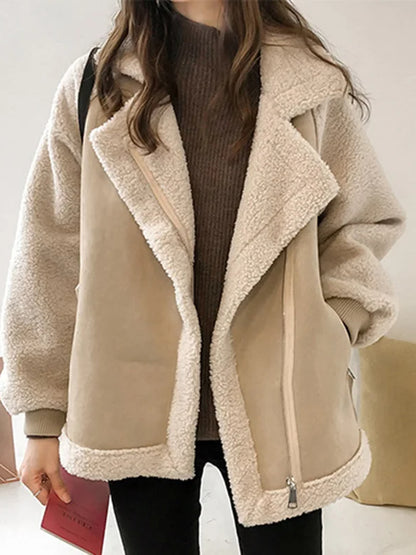 Selene | Women’s Short Suede Motorcycle Jacket with Lamb Velvet