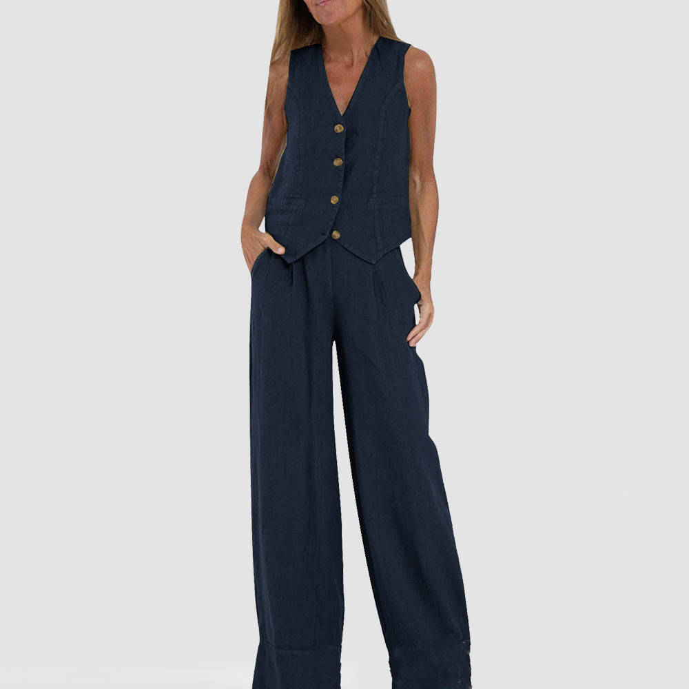Ava | V-Neck Vest & Trousers Set