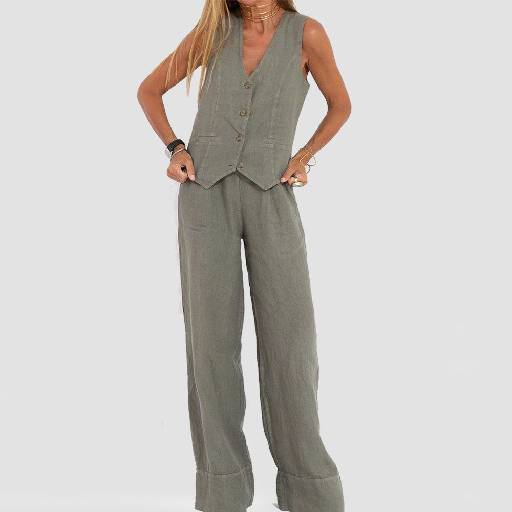 Ava | V-Neck Vest & Trousers Set