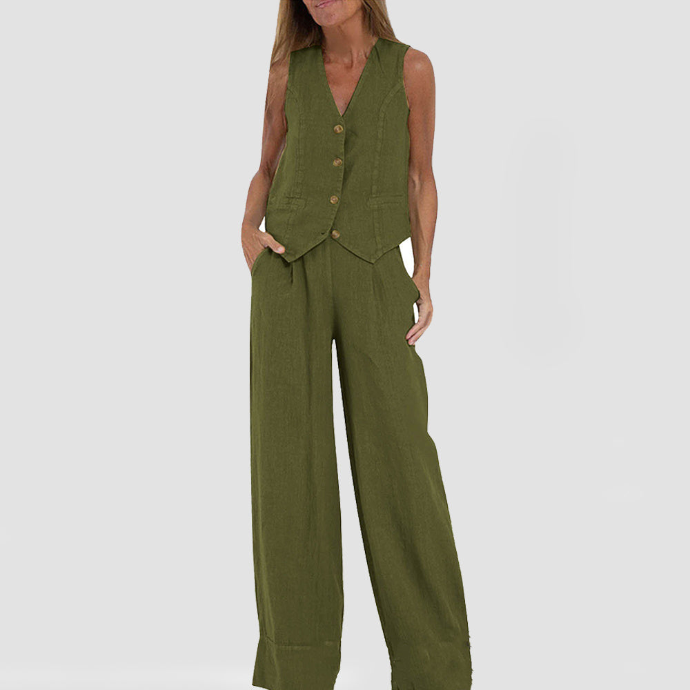 Ava | V-Neck Vest & Trousers Set