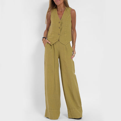 Ava | V-Neck Vest & Trousers Set