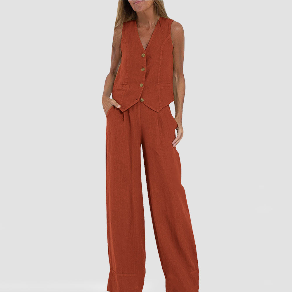 Ava | V-Neck Vest & Trousers Set