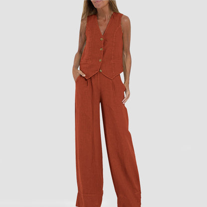Ava | V-Neck Vest & Trousers Set